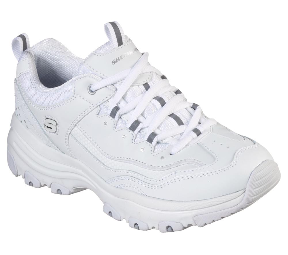 Women Skechers Iconic Lace Up Shoes White / Silver  USA |  0365-AHRDC