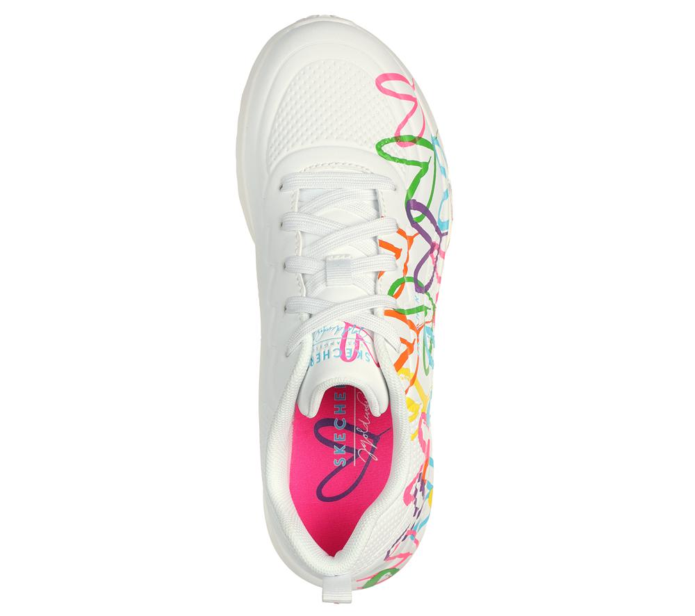 Women Skechers JGoldcrown: Uno Lite - Heart of Hearts Lace Up Shoes White / Multicolor  USA |  8941-OWQRM