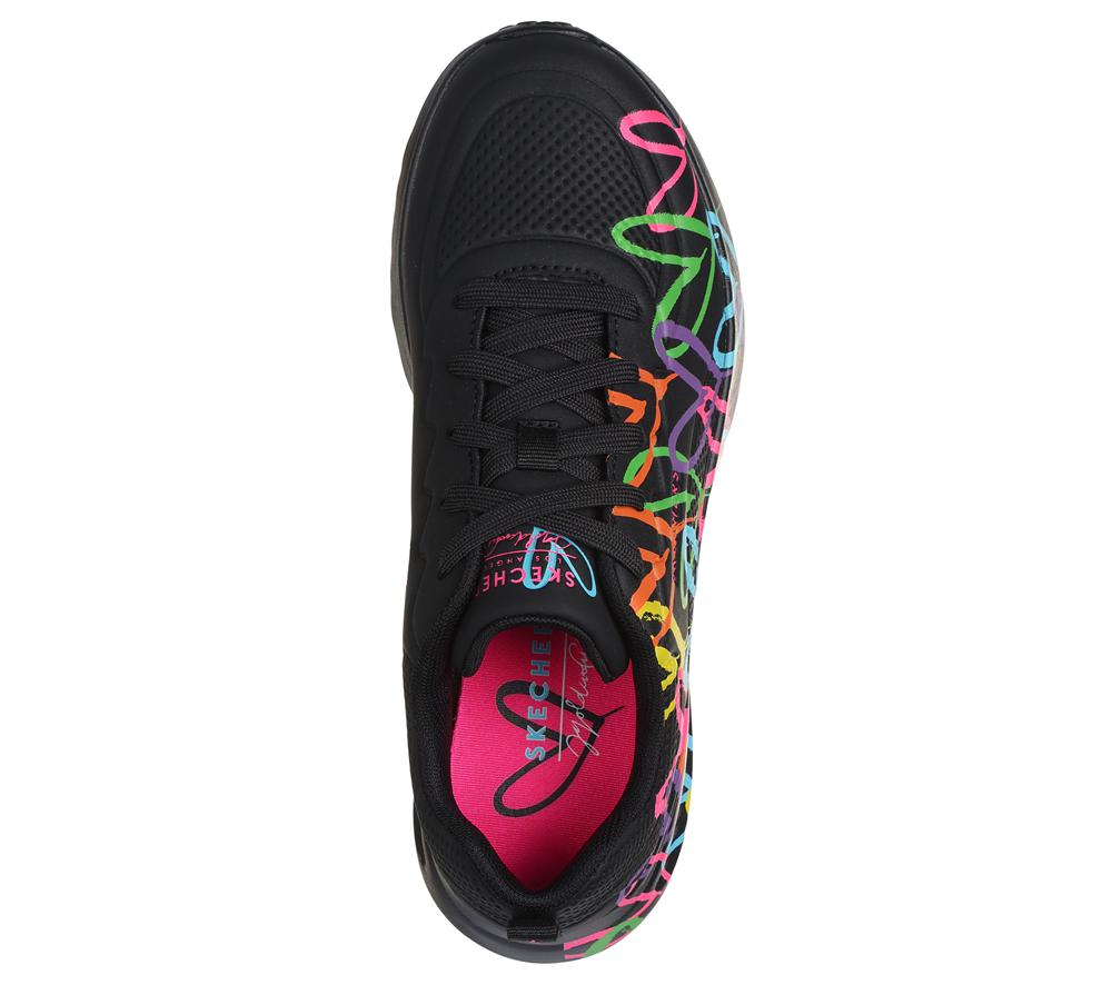 Women Skechers JGoldcrown: Uno Lite - Heart of Hearts Lace Up Shoes Black / Multicolor  USA |  6759-TKBOQ