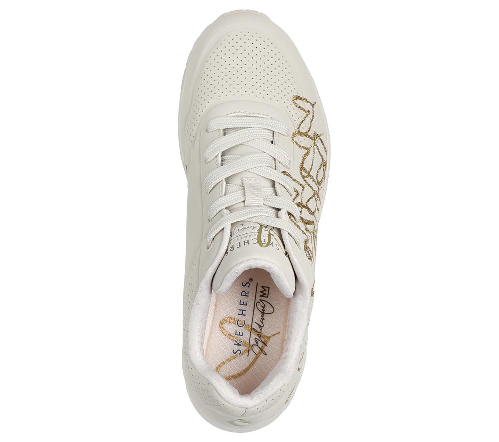 Women Skechers JGoldcrown: Uno - Golden Heart Lace Up Shoes Natural / Gold  USA |  2584-VTOSJ
