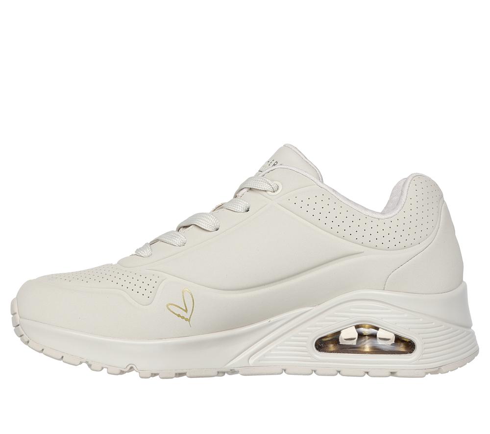 Women Skechers JGoldcrown: Uno - Golden Heart Lace Up Shoes Natural / Gold  USA |  2584-VTOSJ