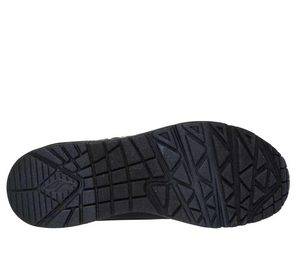 Women Skechers JGoldcrown: Uno - Golden Heart Lace Up Shoes Black / Gold  USA |  2374-OJSQN