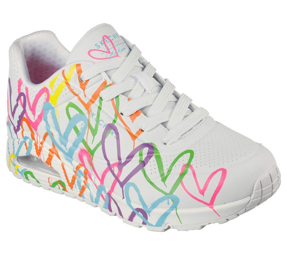 Women Skechers JGoldcrown: Uno - Highlight Love Wedges White / Multicolor  USA |  8741-LCWQY