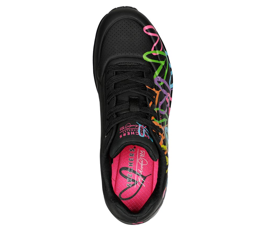 Women Skechers JGoldcrown: Uno - Highlight Love Lace Up Shoes Black / Multicolor  USA |  9230-FDTHS