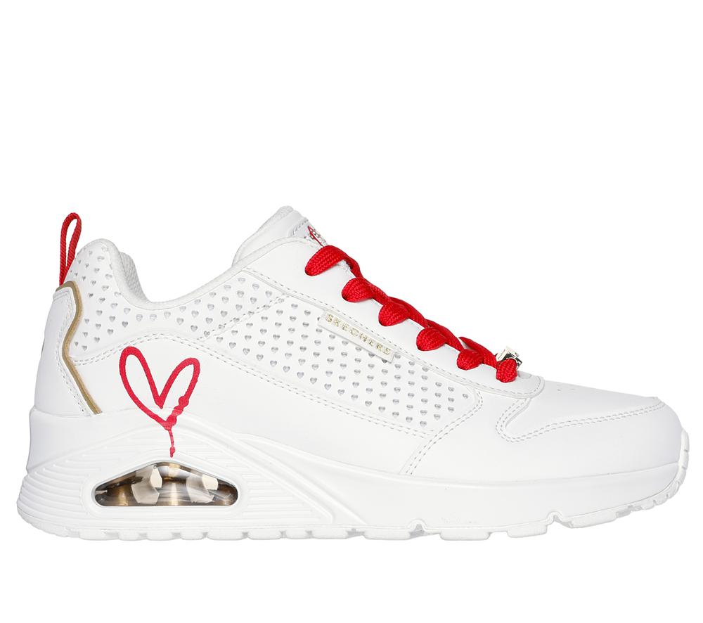 Women Skechers JGoldcrown: Uno - Lone Hearted Wedges White / Red  USA |  6198-AMEZX