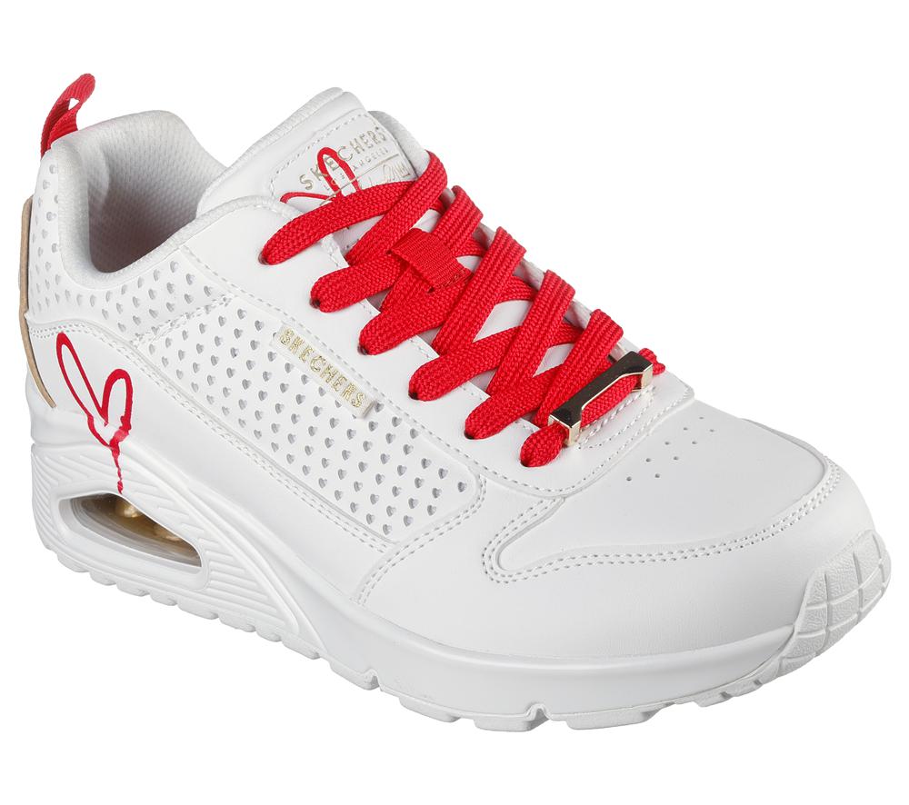 Women Skechers JGoldcrown: Uno - Lone Hearted Sneakers White / Red  USA |  2034-OPGDJ