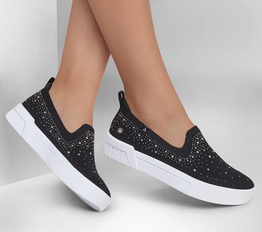 Women Skechers Jade - Shining Stones Slip On Shoes Black  USA |  3458-XPZVM