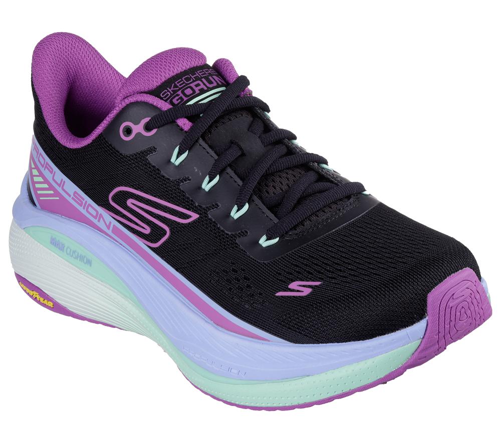 Women Skechers Max Cushioning Propulsion Lace Up Shoes Black / Purple  USA |  1730-PVSYR