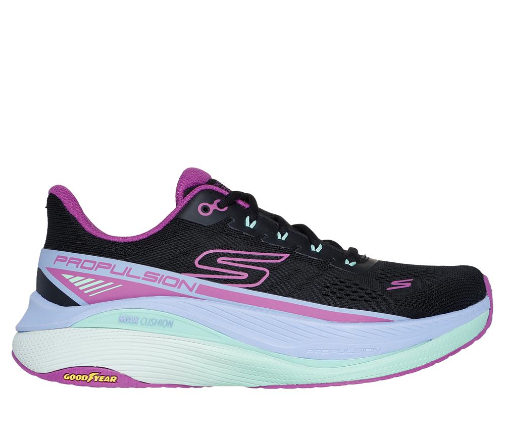 Women Skechers Max Cushioning Propulsion Lace Up Shoes Black / Purple  USA |  1730-PVSYR