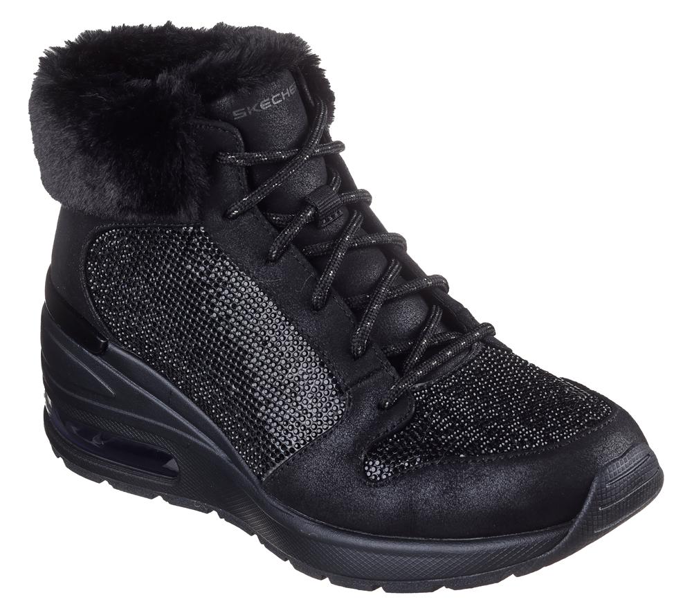 Women Skechers Million Air - Elevated Luxe Air Lace Up Shoes Black  USA |  5478-CUNSF