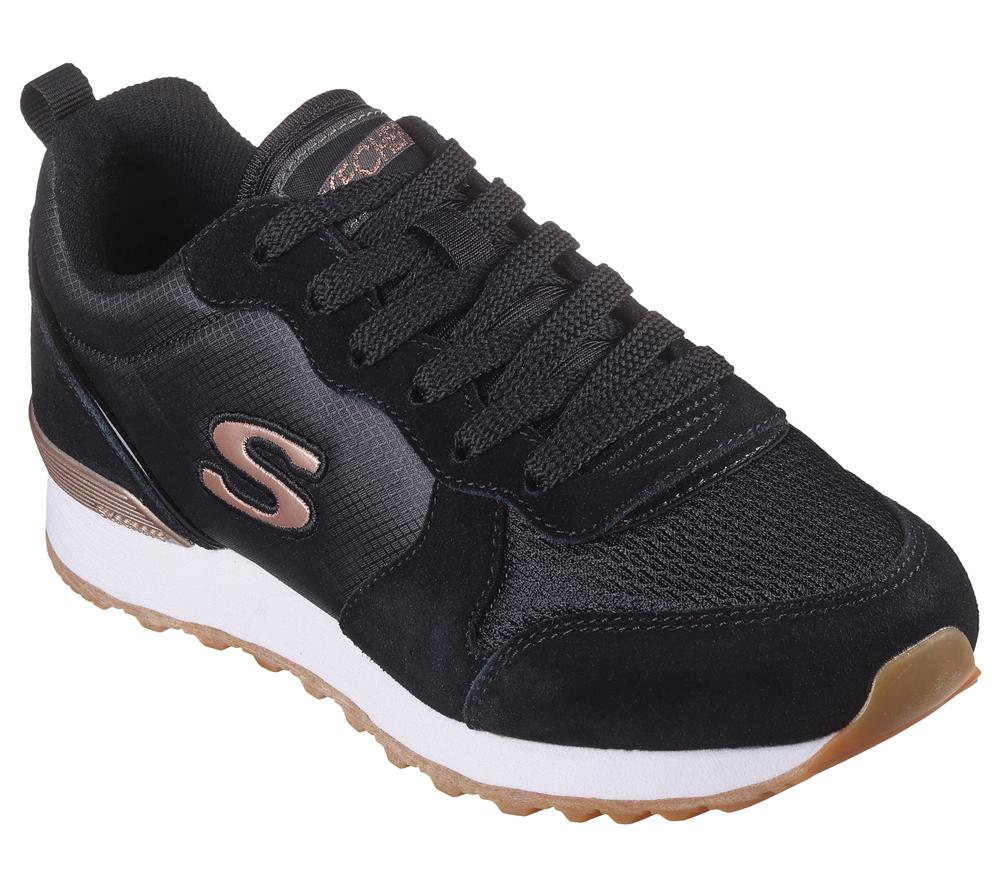 Women Skechers OG 85 - Goldn Gurl Flat Shoes Black  USA |  8302-LKETX
