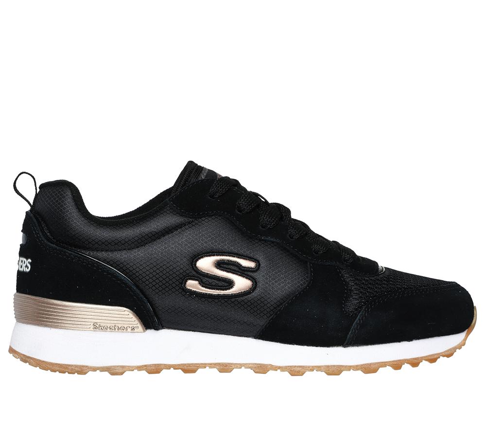 Women Skechers OG 85 - Goldn Gurl Flat Shoes Black  USA |  8302-LKETX