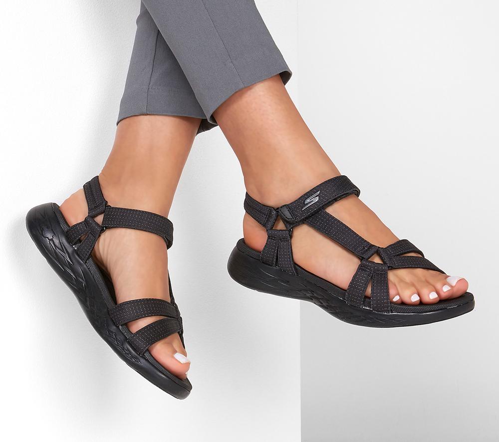 Women Skechers On the GO 600 - Brilliancy Sandals Black  USA |  1465-LEKRA