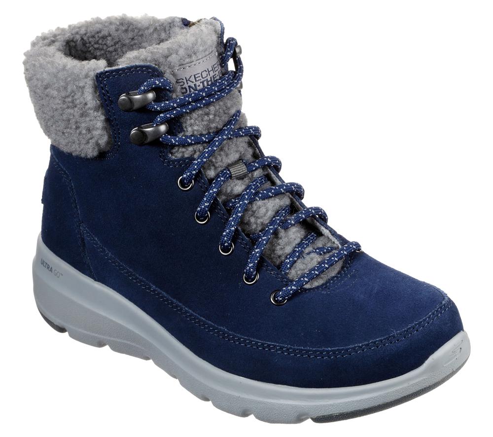 Women Skechers On-the-GO Glacial Ultra - Woodlands Boots Navy / Gray  USA |  9184-FCVUY