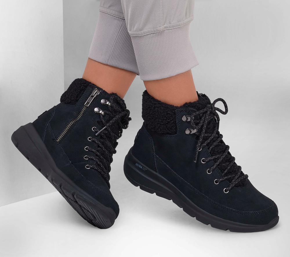 Women Skechers On-the-GO Glacial Ultra - Woodlands Boots Black  USA |  7640-WKXHM