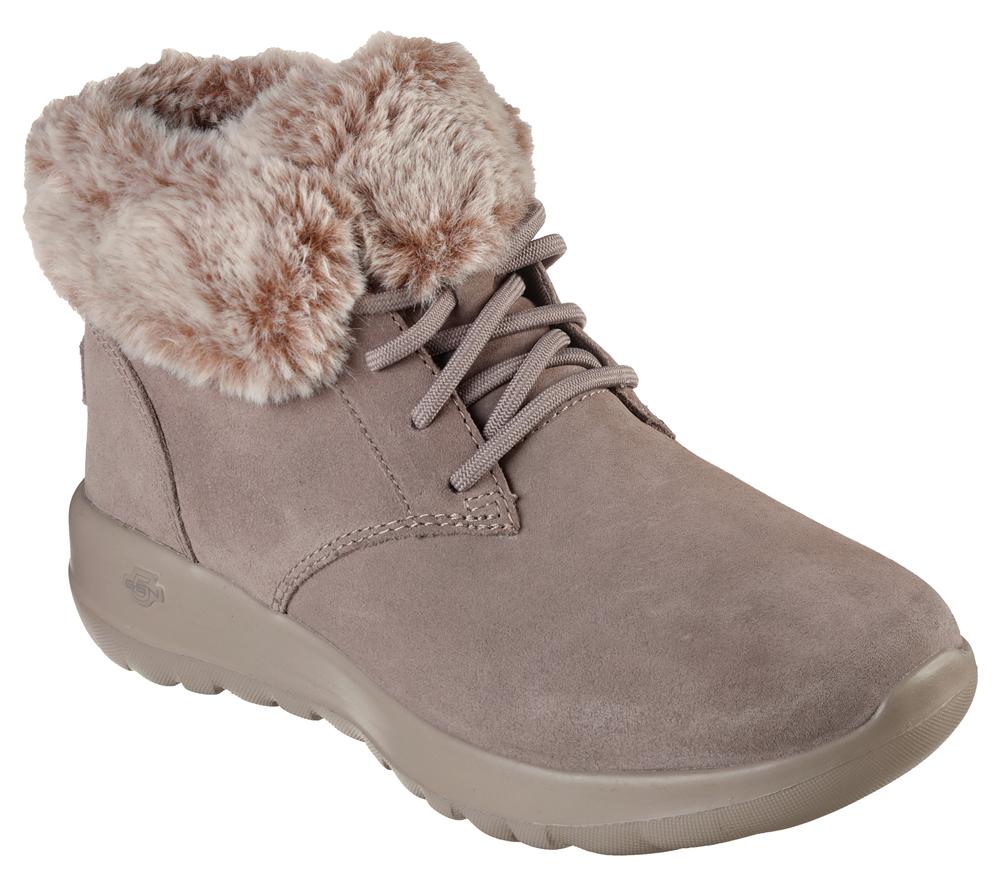 Women Skechers On-the-GO Joy - Plush Dreams Boots Dark Taupe  USA |  9685-TKFUC