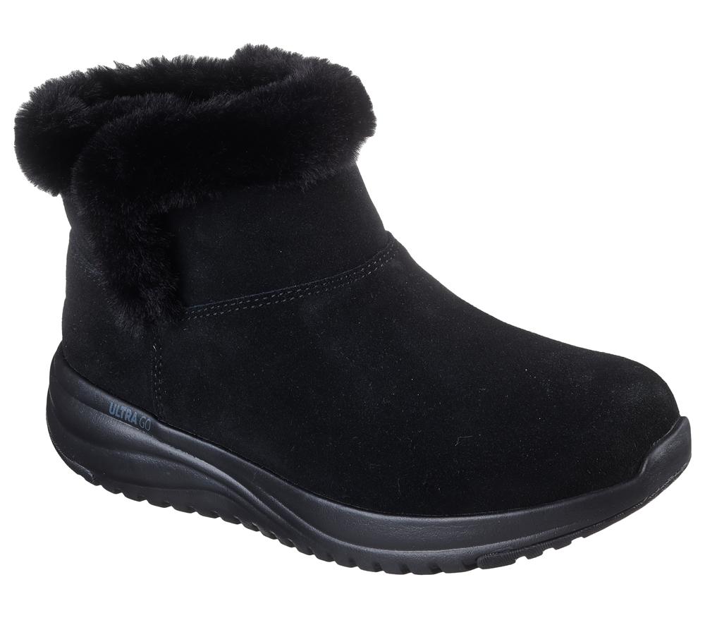 Women Skechers On-the-GO Stellar - Cozy Step Slip On Shoes Black  USA |  6827-LPYGR