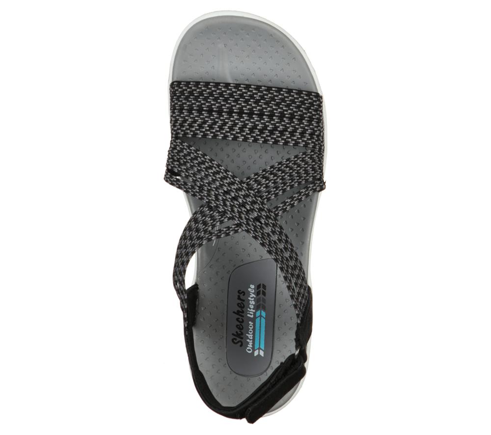 Women Skechers Reggae Cup - Oh, Snap! Sandals Black  USA |  7943-GXDNL