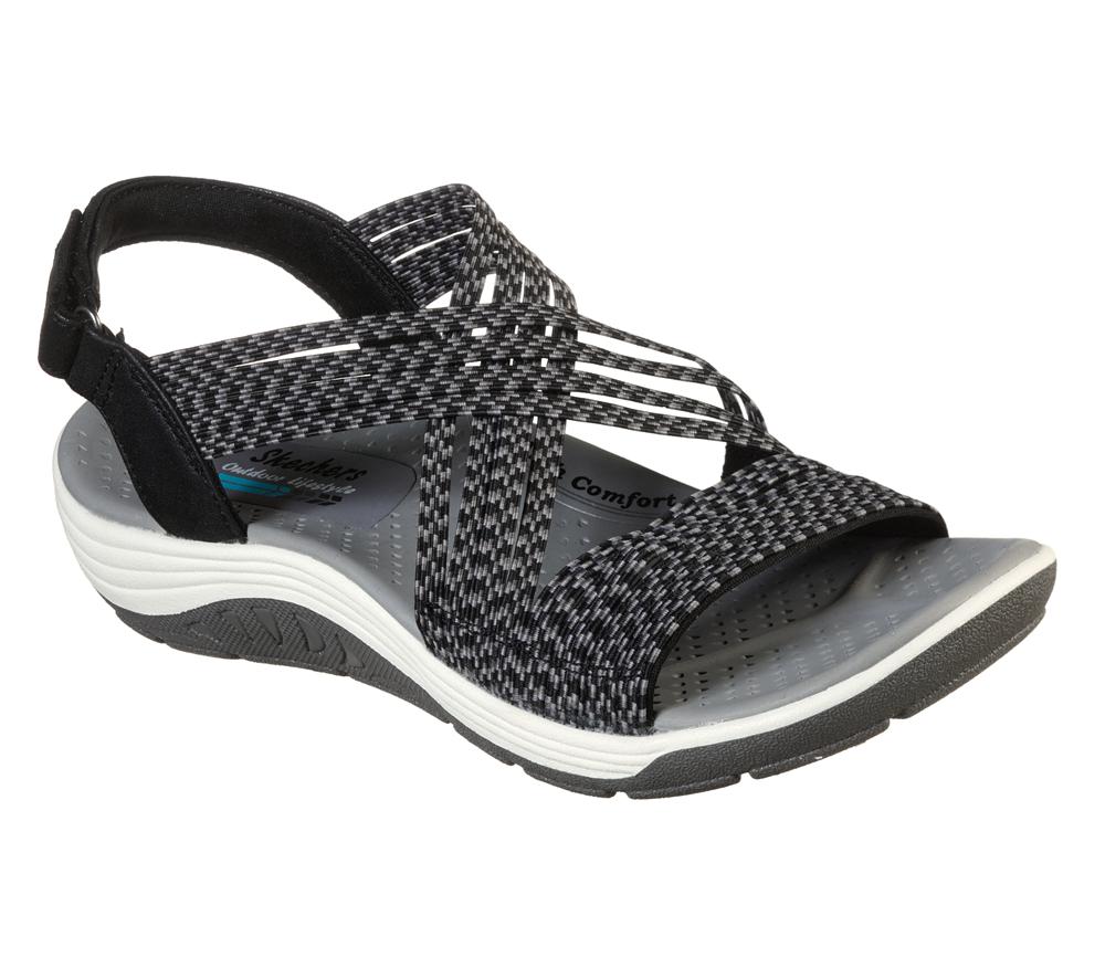 Women Skechers Reggae Cup - Oh, Snap! Sandals Black  USA |  7943-GXDNL