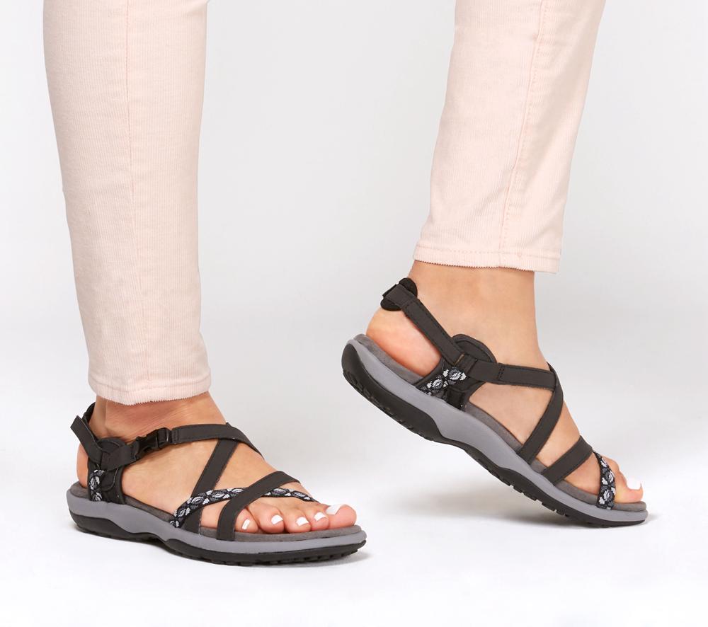 Women Skechers Reggae Slim - Vacay Sandals Black  USA |  7621-ELYAK
