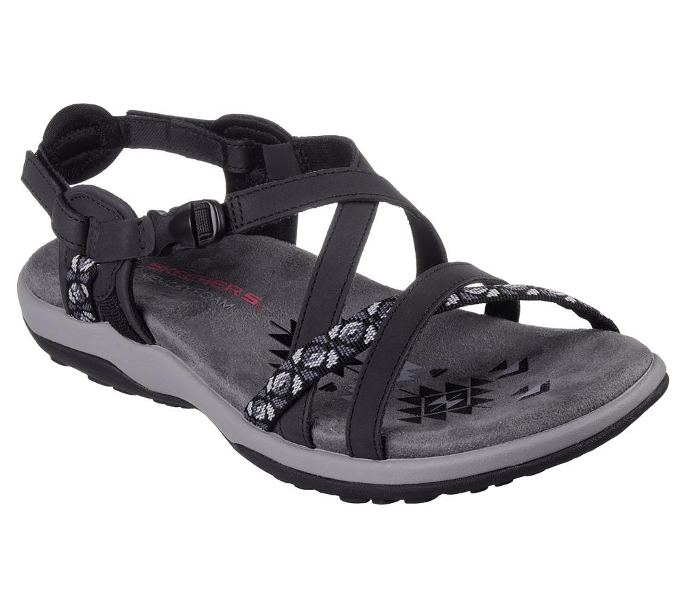 Women Skechers Reggae Slim - Vacay Sandals Black  USA |  7621-ELYAK