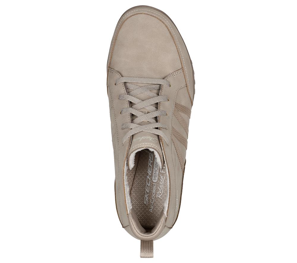 Women Skechers Relaxed Fit: Breathe-Easy - Friendly Ties Boots Taupe Brown  USA |  4531-IKBJA