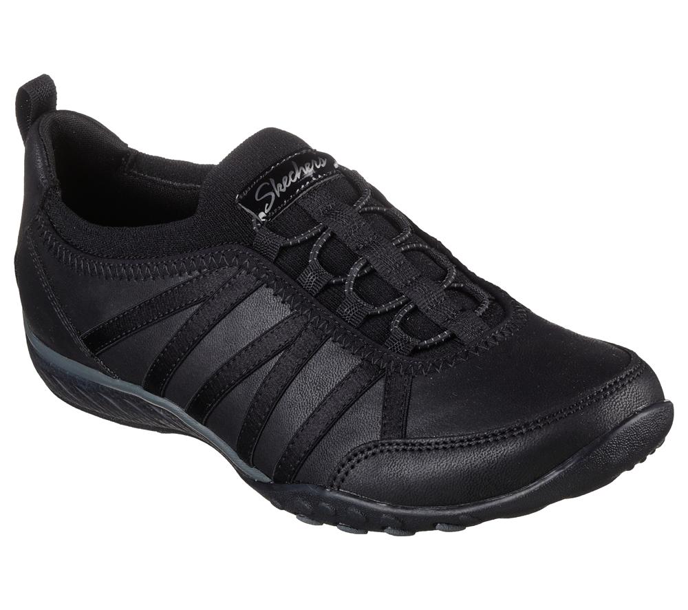 Women Skechers Relaxed Fit: Breathe-Easy - Remember Me Slip On Shoes Black  USA |  0896-QKHID