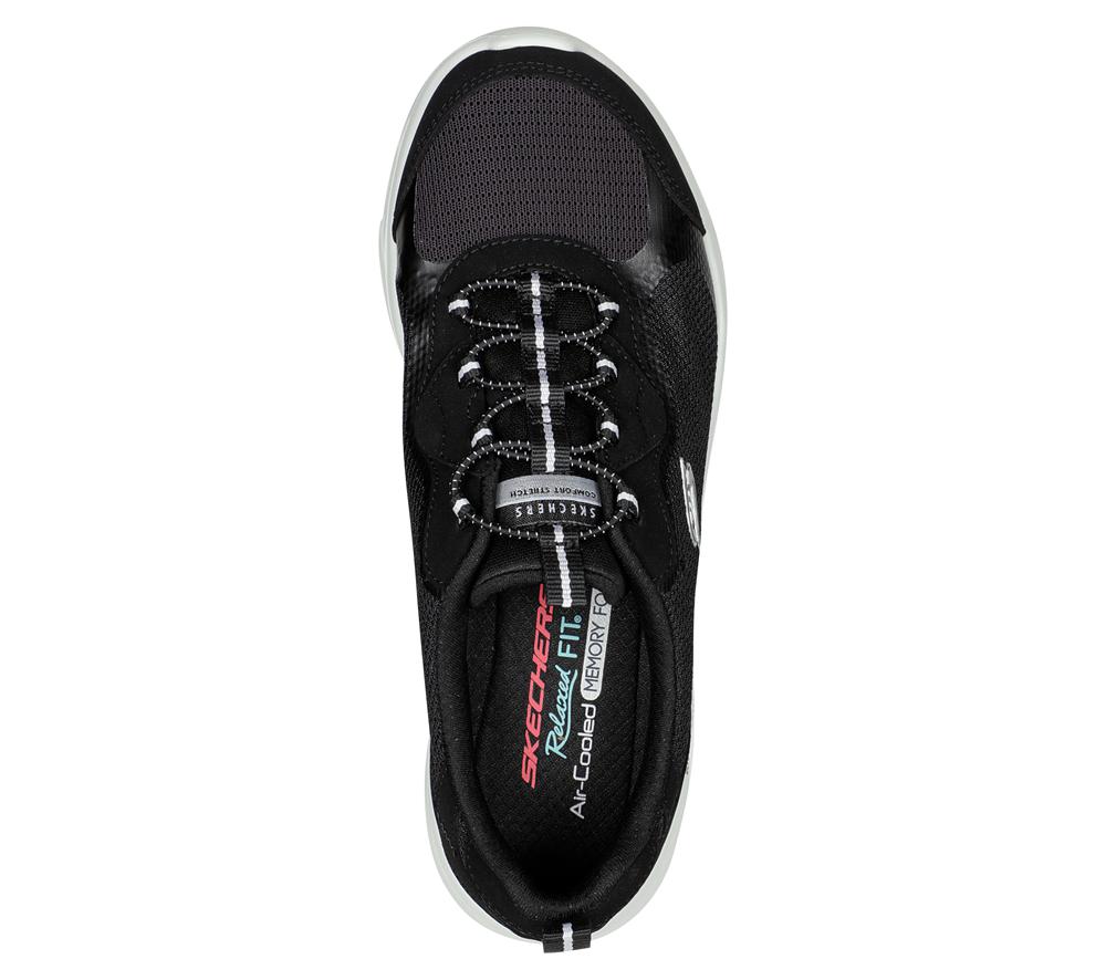 Women Skechers Relaxed Fit: D'Lux Comfort - Bliss Galore Slip On Shoes Black / White  USA |  5421-ASPBX