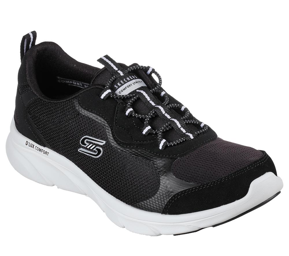 Women Skechers Relaxed Fit: D'Lux Comfort - Bliss Galore Slip On Shoes Black / White  USA |  5421-ASPBX