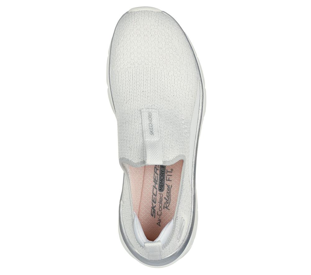 Women Skechers Relaxed Fit: D'Lux Walker 2.0 - Sparkle Forever Slip On Shoes White / Silver  USA |  3810-SGPQW