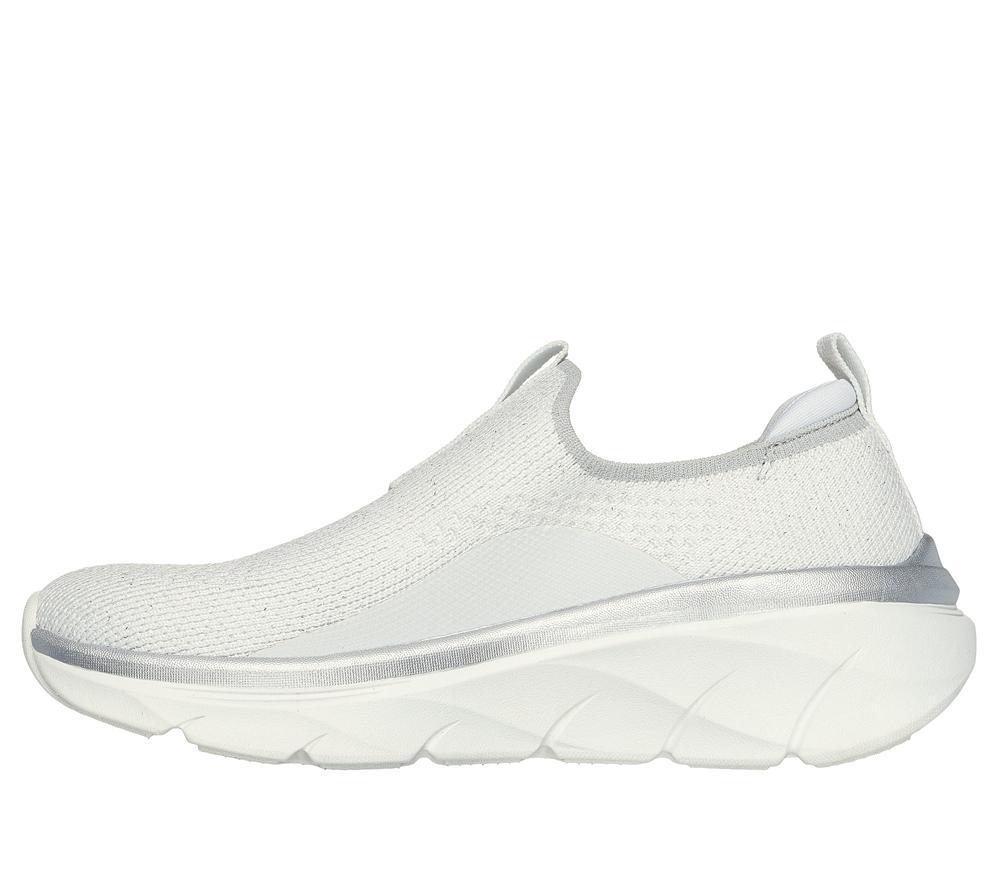 Women Skechers Relaxed Fit: D'Lux Walker 2.0 - Sparkle Forever Slip On Shoes White / Silver  USA |  3810-SGPQW