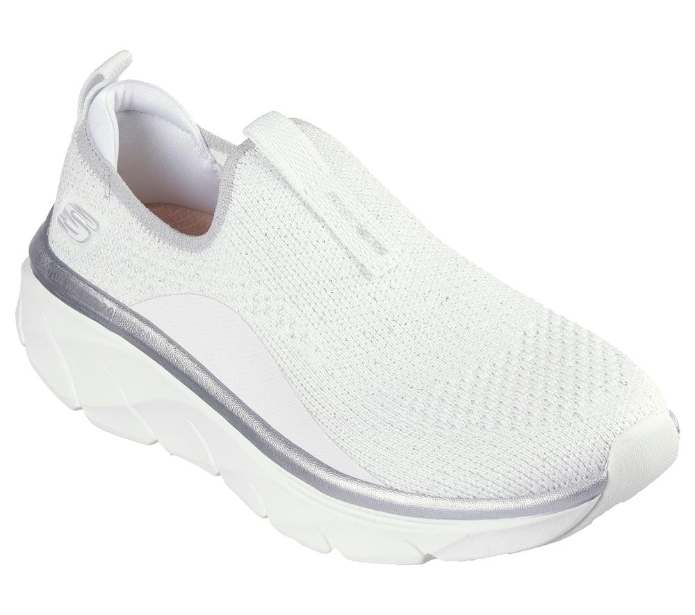 Women Skechers Relaxed Fit: D'Lux Walker 2.0 - Sparkle Forever Slip On Shoes White / Silver  USA |  3810-SGPQW