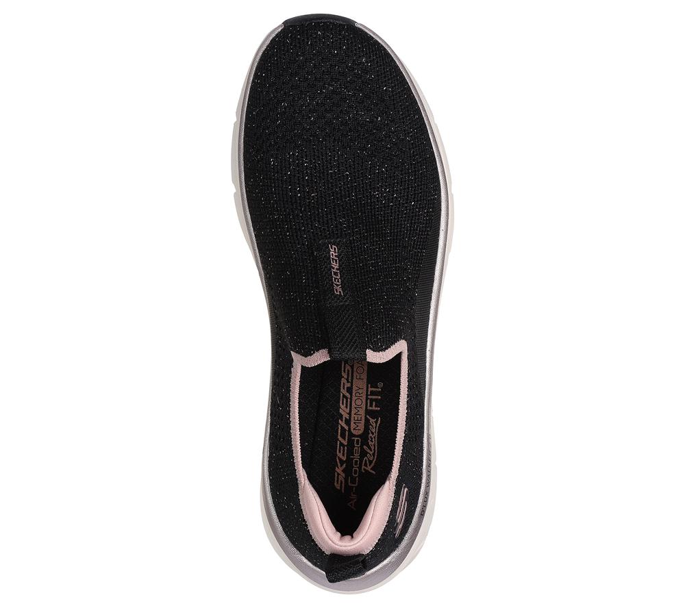 Women Skechers Relaxed Fit: D'Lux Walker 2.0 - Sparkle Forever Slip On Shoes Black / Rose Gold  USA |  7059-OGKJZ