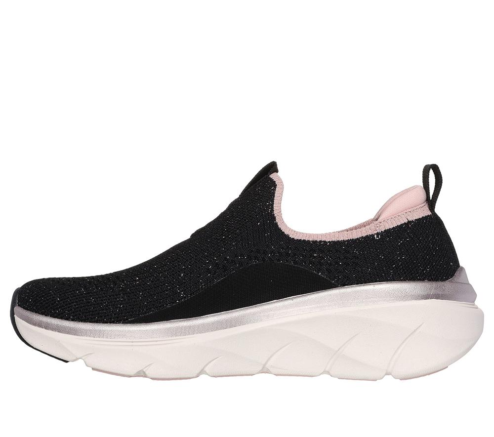 Women Skechers Relaxed Fit: D'Lux Walker 2.0 - Sparkle Forever Slip On Shoes Black / Rose Gold  USA |  7059-OGKJZ