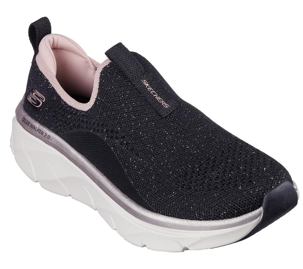 Women Skechers Relaxed Fit: D'Lux Walker 2.0 - Sparkle Forever Slip On Shoes Black / Rose Gold  USA |  7059-OGKJZ