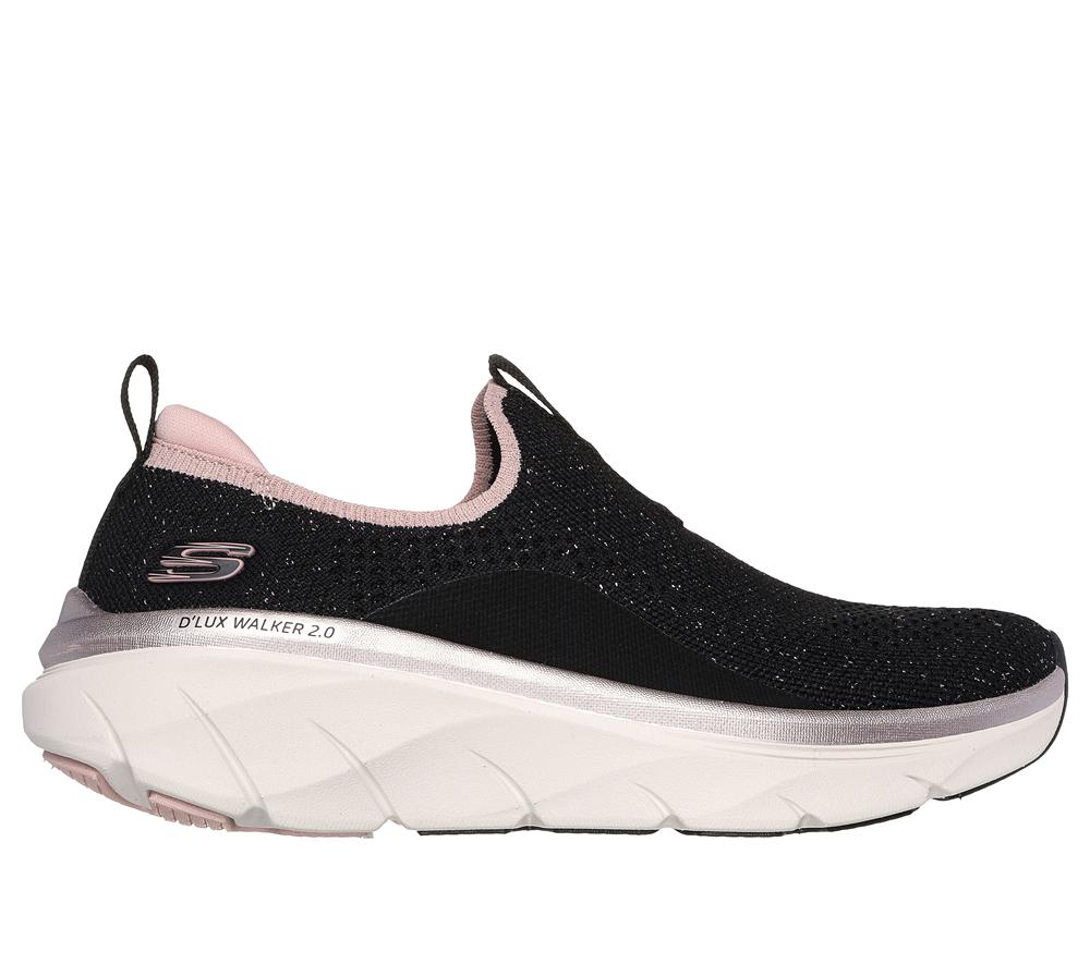 Women Skechers Relaxed Fit: D\'Lux Walker 2.0 - Sparkle Forever Slip On Shoes Black / Rose Gold  USA |  7059-OGKJZ