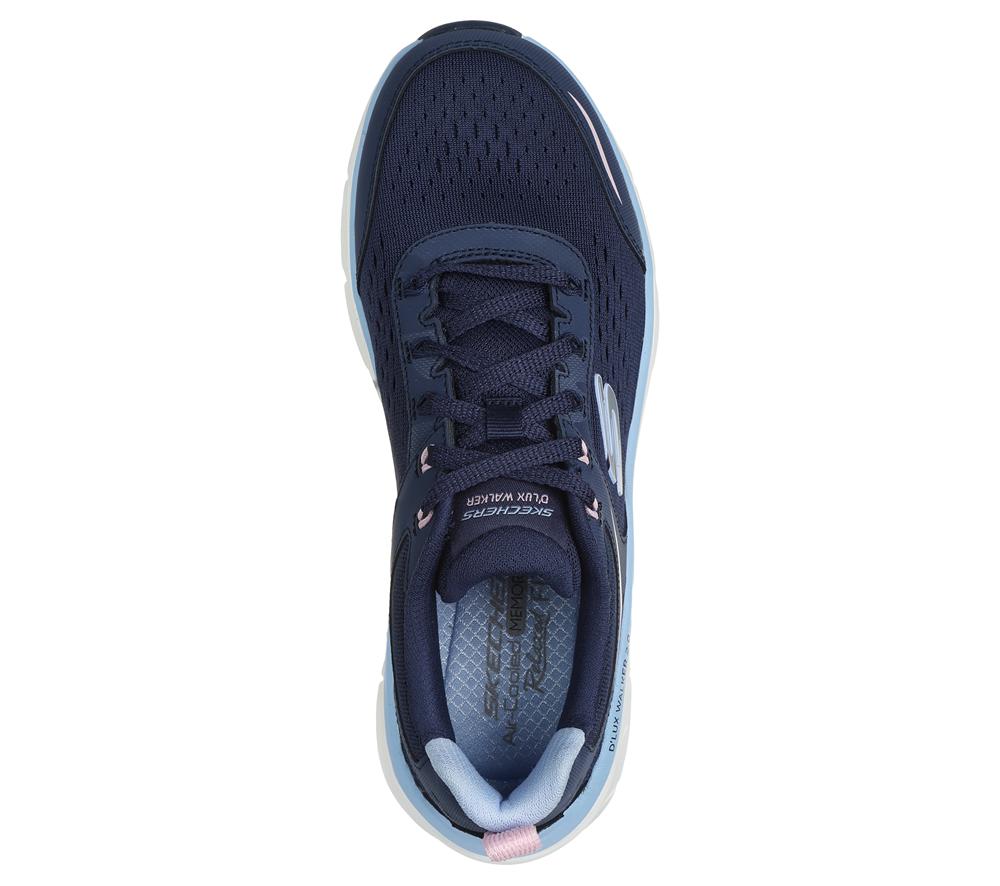 Women Skechers Relaxed Fit: D'Lux Walker 2.0 - Daisy Doll Lace Up Shoes Navy / Pink  USA |  3458-IFPYG