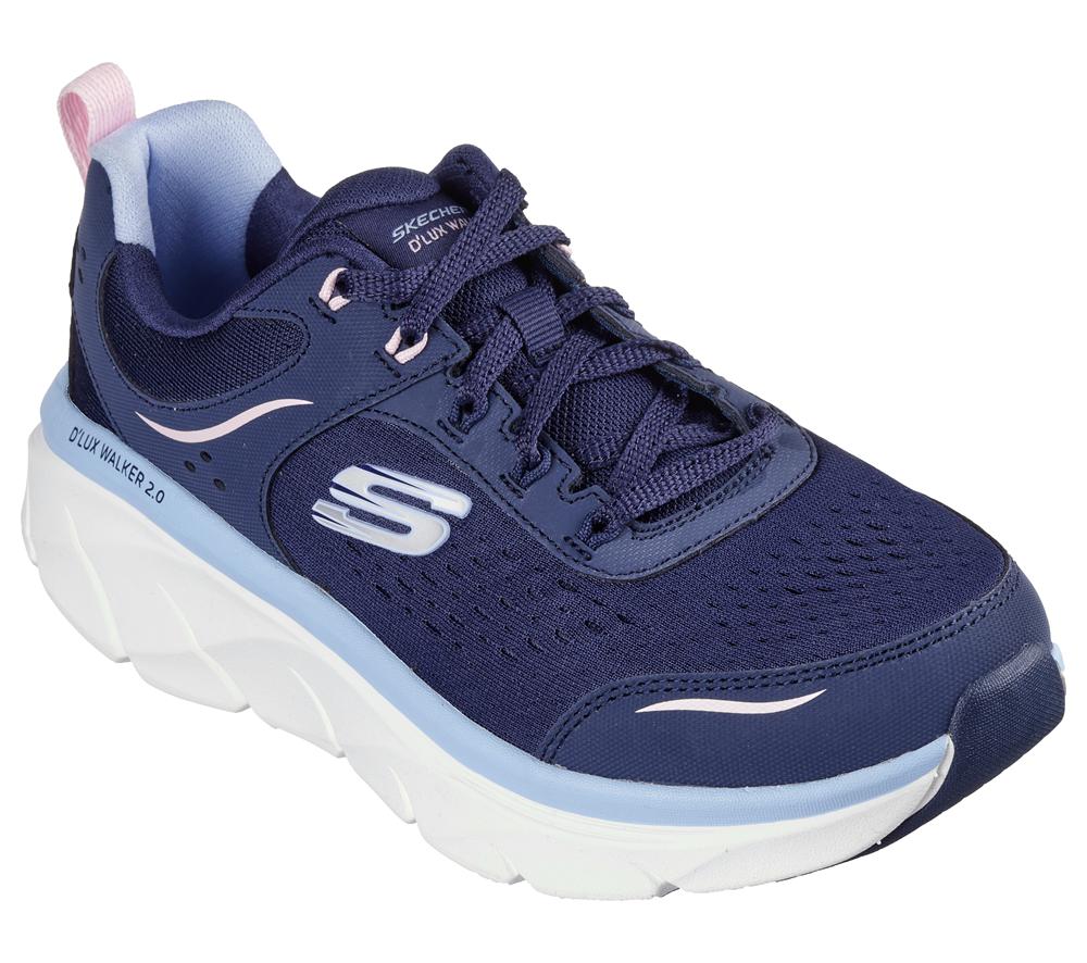 Women Skechers Relaxed Fit: D'Lux Walker 2.0 - Daisy Doll Lace Up Shoes Navy / Pink  USA |  3458-IFPYG
