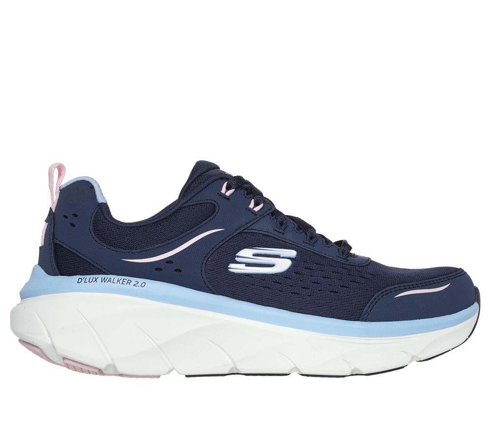 Women Skechers Relaxed Fit: D\'Lux Walker 2.0 - Daisy Doll Lace Up Shoes Navy / Pink  USA |  3458-IFPYG