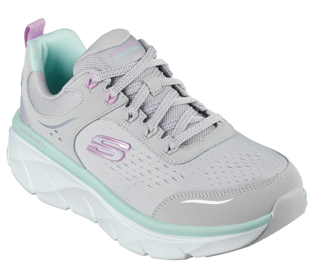 Women Skechers Relaxed Fit: D'Lux Walker 2.0 - Daisy Doll Lace Up Shoes Grey / Multicolor  USA |  8295-OZPMV