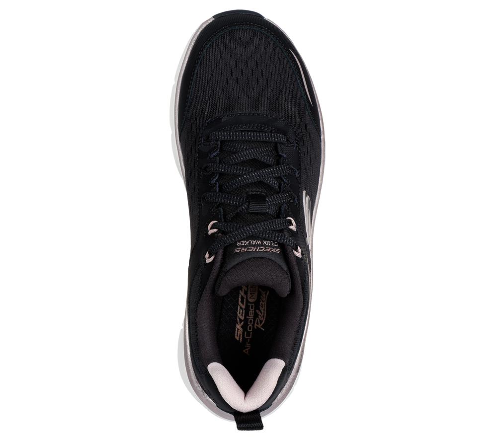 Women Skechers Relaxed Fit: D'Lux Walker 2.0 - Gradient Glam Lace Up Shoes Black / Rose Gold  USA |  1847-MQLWI