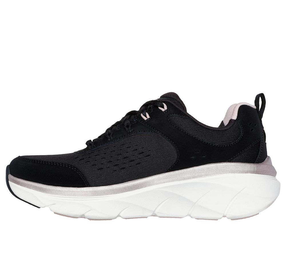 Women Skechers Relaxed Fit: D'Lux Walker 2.0 - Gradient Glam Lace Up Shoes Black / Rose Gold  USA |  1847-MQLWI