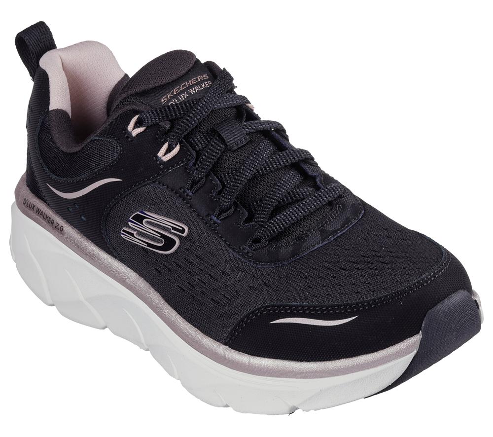 Women Skechers Relaxed Fit: D'Lux Walker 2.0 - Gradient Glam Lace Up Shoes Black / Rose Gold  USA |  1847-MQLWI