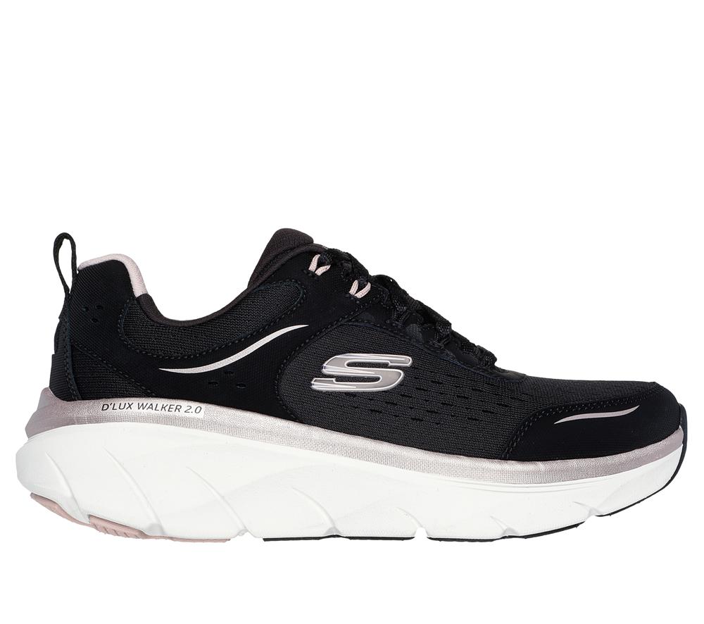 Women Skechers Relaxed Fit: D\'Lux Walker 2.0 - Gradient Glam Lace Up Shoes Black / Rose Gold  USA |  1847-MQLWI