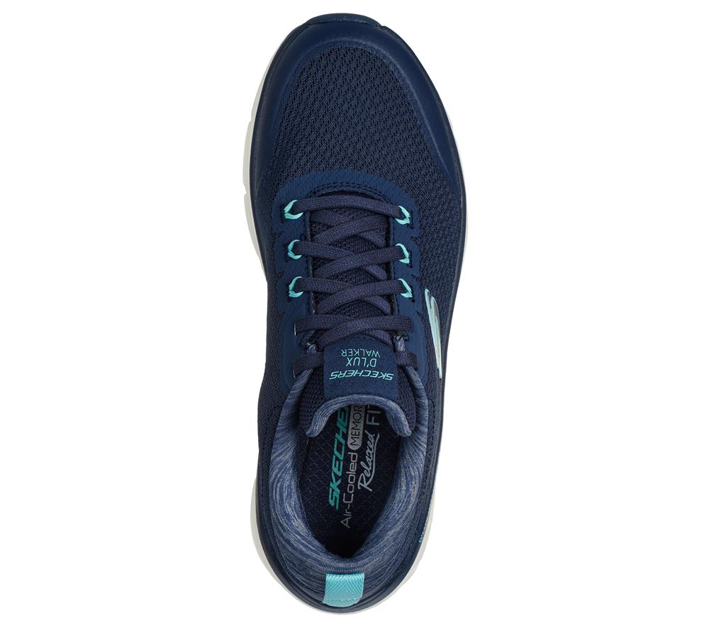 Women Skechers Relaxed Fit: D'Lux Walker 2.0 - Radiant Rose Lace Up Shoes Navy / Aqua  USA |  2468-RVFDI