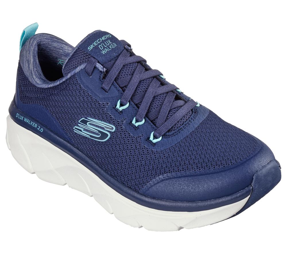 Women Skechers Relaxed Fit: D'Lux Walker 2.0 - Radiant Rose Lace Up Shoes Navy / Aqua  USA |  2468-RVFDI