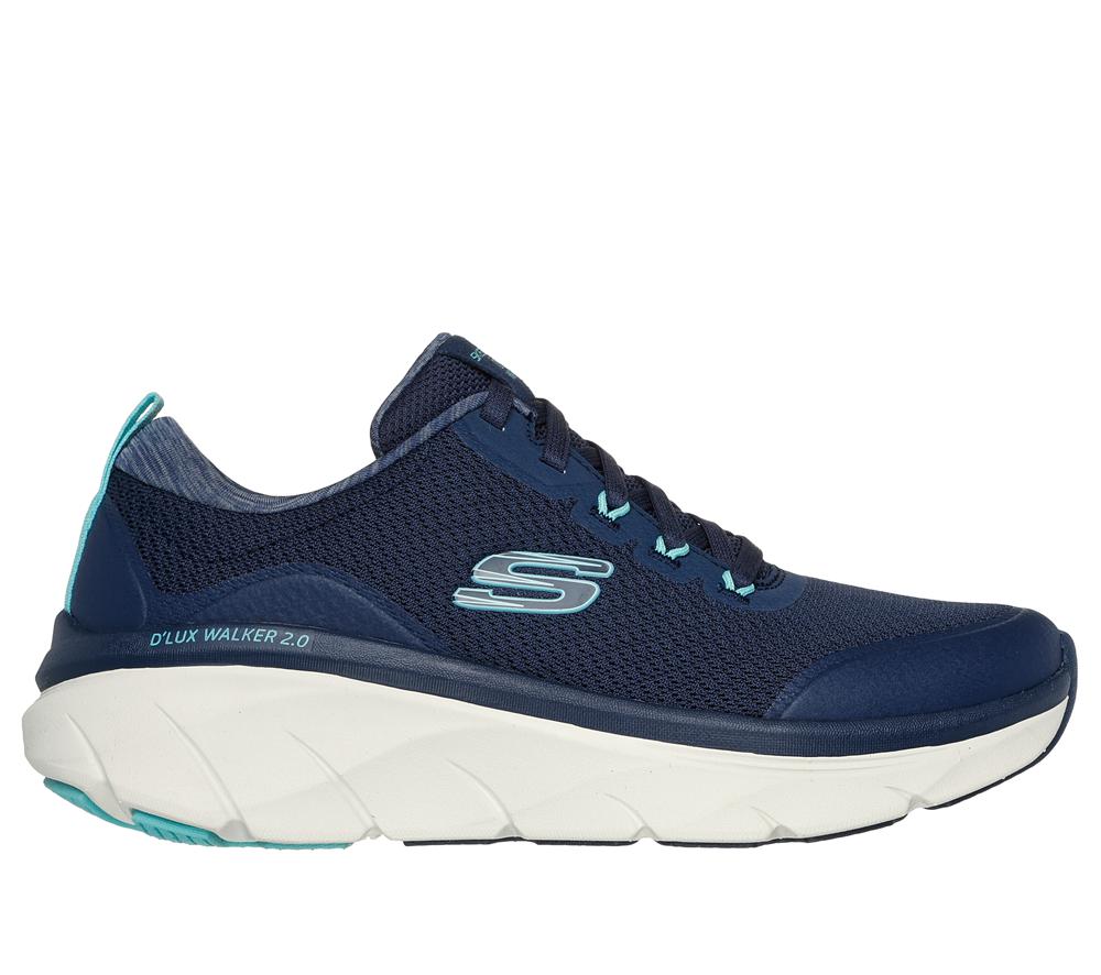 Women Skechers Relaxed Fit: D\'Lux Walker 2.0 - Radiant Rose Lace Up Shoes Navy / Aqua  USA |  2468-RVFDI