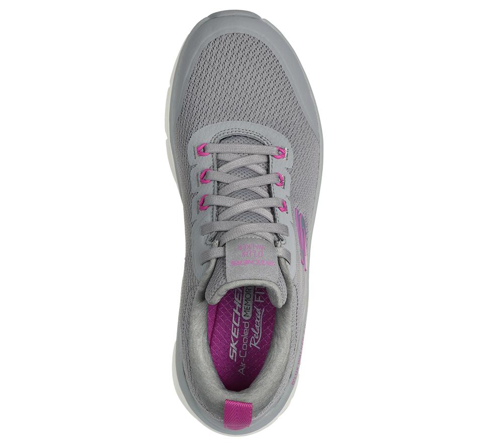 Women Skechers Relaxed Fit: D'Lux Walker 2.0 - Radiant Rose Lace Up Shoes Grey / Purple  USA |  8945-ABIKC