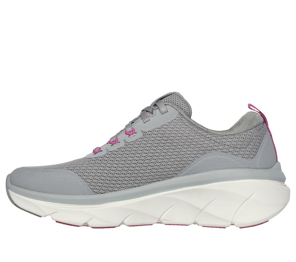 Women Skechers Relaxed Fit: D'Lux Walker 2.0 - Radiant Rose Lace Up Shoes Grey / Purple  USA |  8945-ABIKC