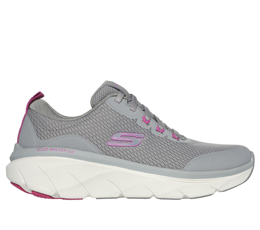 Women Skechers Relaxed Fit: D\'Lux Walker 2.0 - Radiant Rose Lace Up Shoes Grey / Purple  USA |  8945-ABIKC